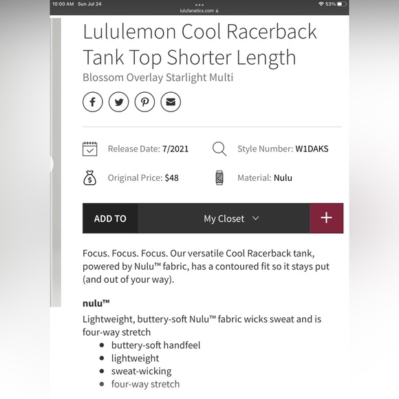 Lululemon Cool Racerback Tank Top Shorter Length - Picture 5 of 5